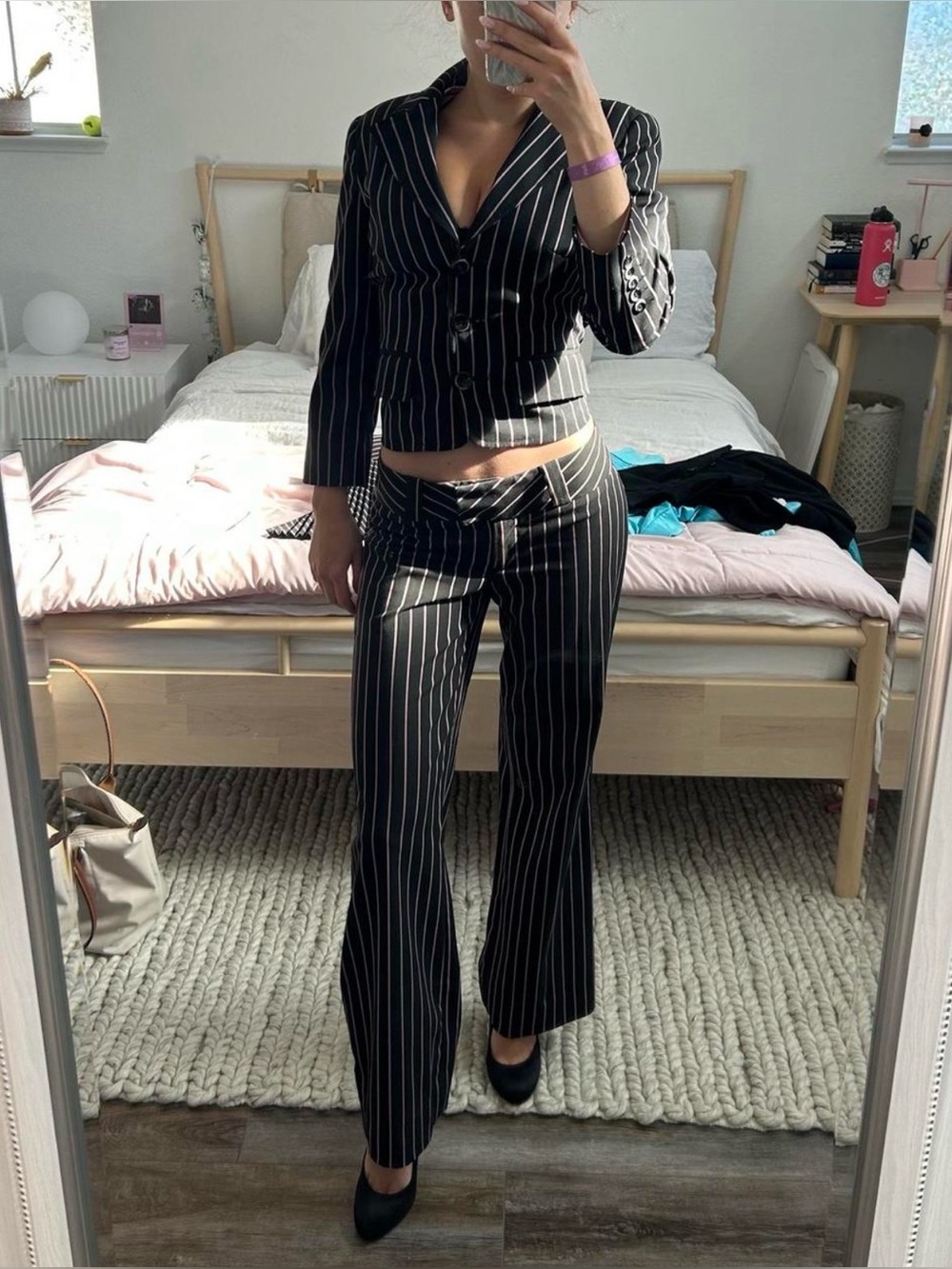 Y2k Vintage Bebe black and pink pinstripe suit set